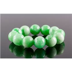 Chinese Green Hardstone Carved Round Bead Bracelet