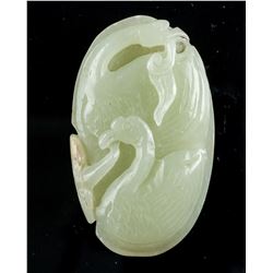Chinese Hetian White Jade Carved Crane Pendant