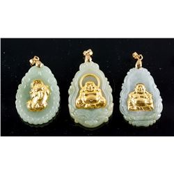3 Assorted Chinese Hetian White Jade Gilt Pendants