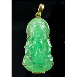 Very Fine Emerald Green Jadeite Guanyin Pendant
