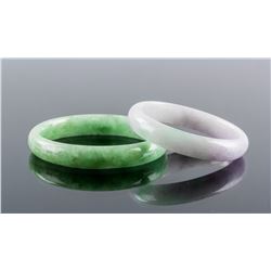 2 Burma Green and Lavender Jadeite Carved Bangles