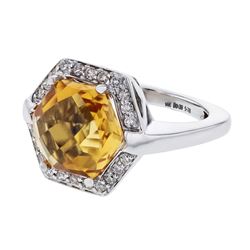 14KT White Gold 5.78ct Citrine and Diamond Ring