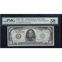 1934 $1000 Dallas Federal Reserve Note PMG 58EPQ