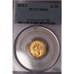 1878-S $2 1/2 Liberty Head Quarter Eagle Gold Coin PCGS MS63