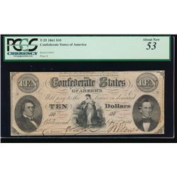 1861 $10 Confederate States of American Note PCGS 53
