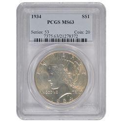 1934 $1 Peace Silver Dollar Coin PCGS MS63
