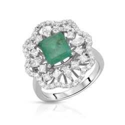 14KT White Gold 1.97ct Emerald and Diamond Ring