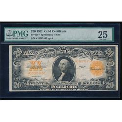 1922 $20 Gold Certificate PMG 25