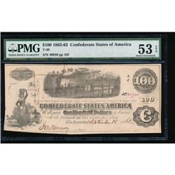 1862-63 $100 Confederate States of America Note PMG 53EPQ