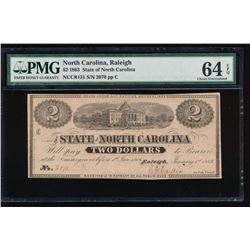 1863 $2 North Carolina Obsolete Note PMG 64EPQ
