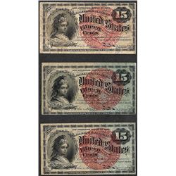 Lot of (3) 1863 Fourth Issue 15 Cent Fractional Currency Notes