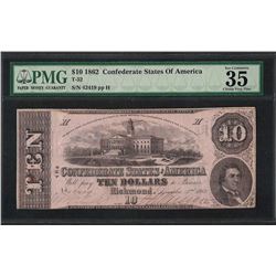 1862 $10 Confederate States of America Note T-52 PMG Choice Very Fine 35