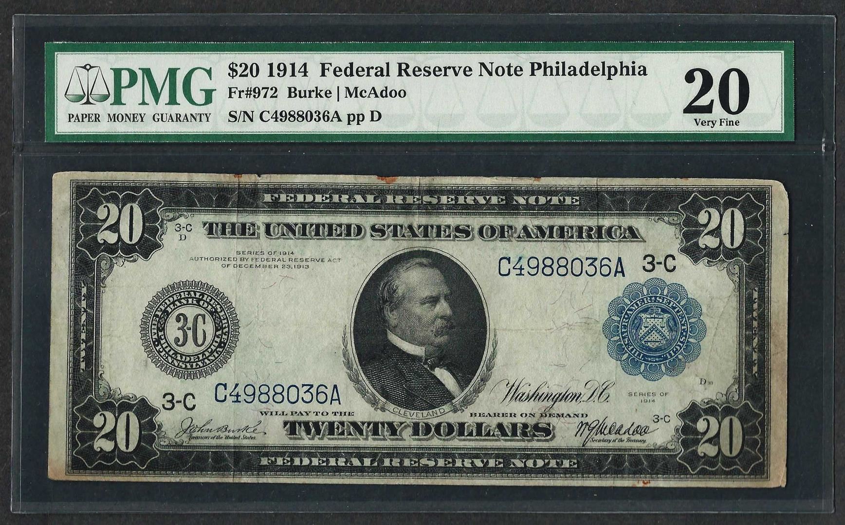 1914 20 Federal Reserve Note Philadelphia Fr 972 PMG Very Fine 20 1914 20 Federal Reserve Note Philadelphia Fr 972 PMG Very Fine 20