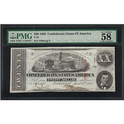 1863 $20 Confederate States of America Note PMG Choice About Uncirculated 58EPQ