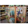 Image 2 : WOOD AND GLASS DISPLAY RACK WITH PARTY SUPPLY CONTENTS
