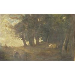 19th Century School, THE HARVEST, oil painting on canvas, 28 x 43", signed 'Corot' lower right,...