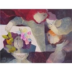 Sunol Alvar (b. 1935) Spanish, L' HUMANESME, embossed color lithograph with color pencil highli...