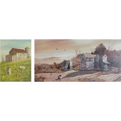 Gary Ampel & John Catrell (two), LOVE SHACK, oil painting on board, 15 x 30", signed lower left...