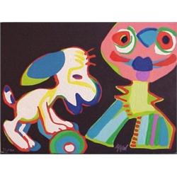 Karel Appel (b. 1921) Dutch, CIRCUS SERIES No. 18 (Snoopy), color wood engraving, signed in pen...