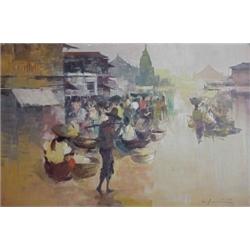 Cesar Buenaventura Y Espinosa (1919-1983) Philipino, MARKET SCENE, 1967, oil painting on canvas...
