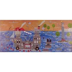 Benny Carter (b. 1943) American, NOAH'S ARC, an early oil painting on canvas, 20 x 44", signed...