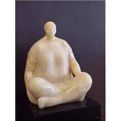 Felipe Castaneda (b. 1933) Mexican, SEATED WOMAN, 1978, carved white onyx sculpture, 15 x 12 x...