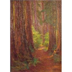 Alice B. Chittenden (1860-1944) Californian, REDWOODS, oil painting on canvas, 14 1/4 x 10 1/2"...