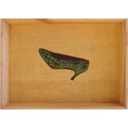 Contemporary School, SHOE BOX (black shoe with green dots), acrylic painted wood box, 10 1/2 x...