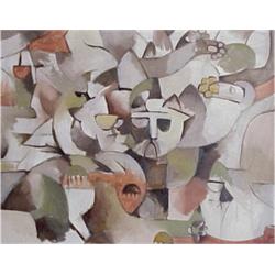 Contemporary School, CUBIST CAT, oil painting on canvas, 24 x 30", framed. $100/200...