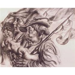 Virginia Dan (20th Century) American, THE BAGPIPERS, pastel drawing on paper, 33 x 41", signed...