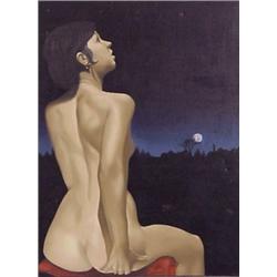 Roland Delcol (b. 1942) Belgium, FULL MOON BATHER, oil painting on canvas, 31 1/4 x 23 1/4", si...
