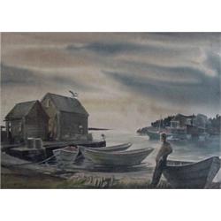 Richard Ellery (1909-1993) American, THE DOCK, watercolor on paper, 19 1/4 x 27", signed lower...