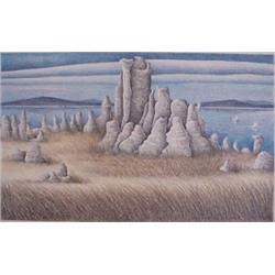 Karen Lee Fisher (20th Century) American, MEMORIES OF MONO LAKE, 1981, color pencil drawing on...