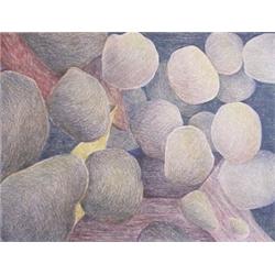 Karen Lee Fisher (20th Century) American, THE GROUP, 1979, color pencil drawing on paper, 23 1/...