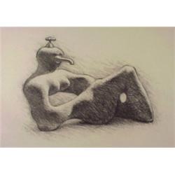 Phil Garner (20th Century) American, SEATED FIGURE WITH FAUCET HEAD, 1983, pencil drawing on bo...