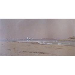 G.W. Harvey (1855-1930) American, SEASHORE, 1880, watercolor on paper, mounted to board, 6 x 12...