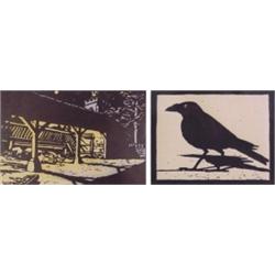 Jonathan Heale (20th Century) American (two), RAVEN, 1992, woodcut, signed in pencil & inscribe...