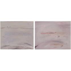 Huws (20th Century) (two), SEASHORE I & II, (two) a pair of acrylic paintings with manipulation...