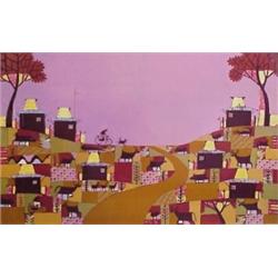 Indonesian Batik (20th Century), FARM SCENE, original silk batik, 35 x 55 1/2", signed lower ce...