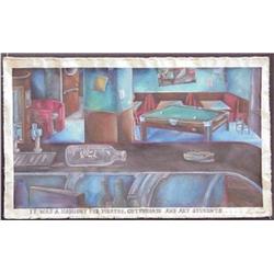 Jett Jackson (b. 1960) American, AL'S BAR, 1988, oil painting on raw canvas, 25 x 42", signed a...