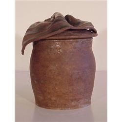 Jacobson (20th Century) American, DRAPED LID JAR, partially glazed ceramic jar with lid, 7" tal...