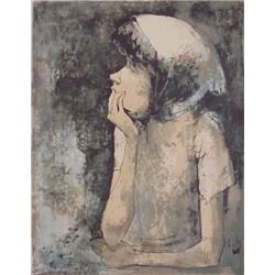 Jean Leon Jansem (b. 1920) French/Armenian, YOUNG PENSIVE GIRL, color lithograph, signed in pen...