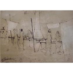 Jean Leon Jansem (b. 1920) French/Armenian, LAUNDRY DAY, color lithograph, signed in pencil, fr...