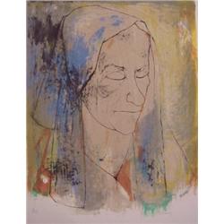 Jean Leon Jansem (b. 1920) French/Armenian, OLD LADY PROFILE, color lithograph, signed in penci...