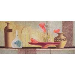 Vladimir Kravjansky (20th Century) Ukranian, CHRYSANTHEMUMS, triptych, three-panel color etchin...
