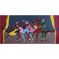 Arbon Lane (b. 1932) American, THE DANCERS, oil painting on board, 23 x 37 1/2", signed lower r...