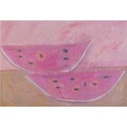 Latin American School (20th Century), WATERMELON, oil and sand painting on Masonite, 22 1/2 x 3...