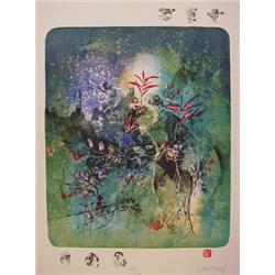 LeBaDang (b. 1922) Vietnamese/French, IMAGINARY NUDE LANDSCAPE (Blue), color lithograph, signed...