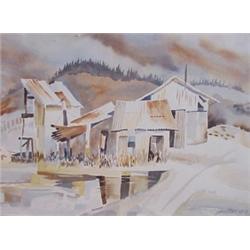 John Masters (20th Century) American, BARN AND MILL, watercolor on paper, 15 3/4 x 21 1/2", sig...