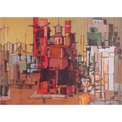 Rip Matteson (20th Century) California, WOMAN IN CITY, c. 1965, oil painting on canvas, 24 1/2...